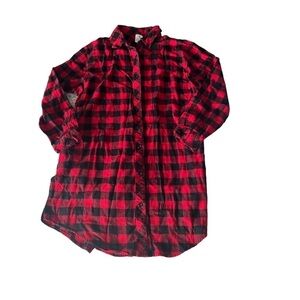 S & A Buffalo Check Plaid 100% cotton Women’s Tunic Button Up Size Medium Red Bl